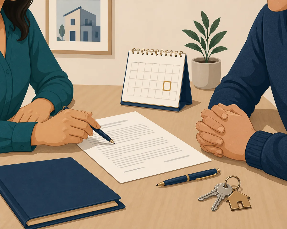 Renovación de contrato de alquiler con calendario, documentos y llaves
